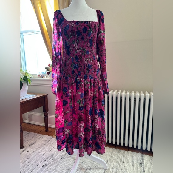 EUC Hatch The Freya Maternity Smocked Long Sleeve Dress Pink Queen Floral 2 M - Picture 4 of 10